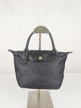 Longchamp Le Pliage Nylon Leather Tote Bag Black – Pre-Owned– AUTH –Ships Today